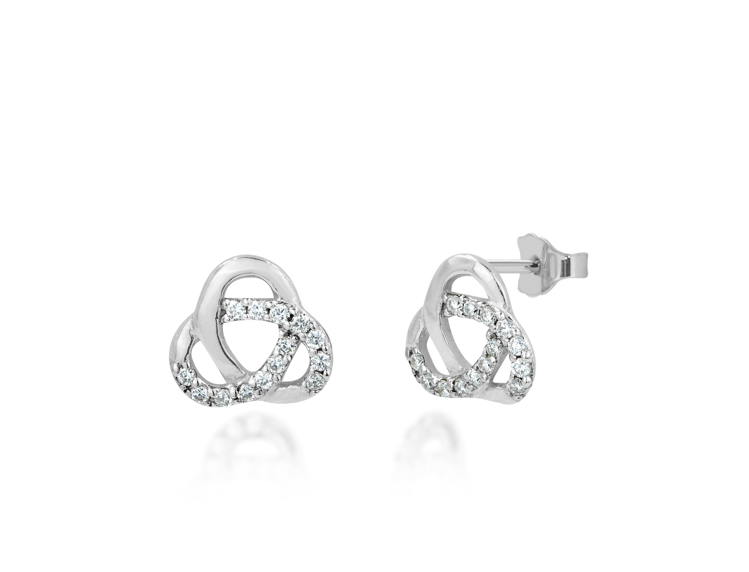 Modern 14k Gold Diamond Love Knot Stud Earrings Bride Earrings Wedding Anniversary For Sale