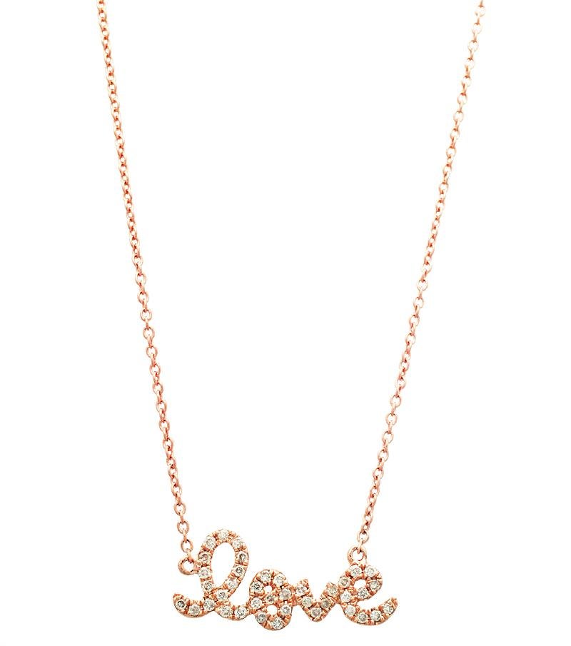 Taille ronde Sydney Evan - Petit collier d'amour en or rose 14K avec diamants en vente