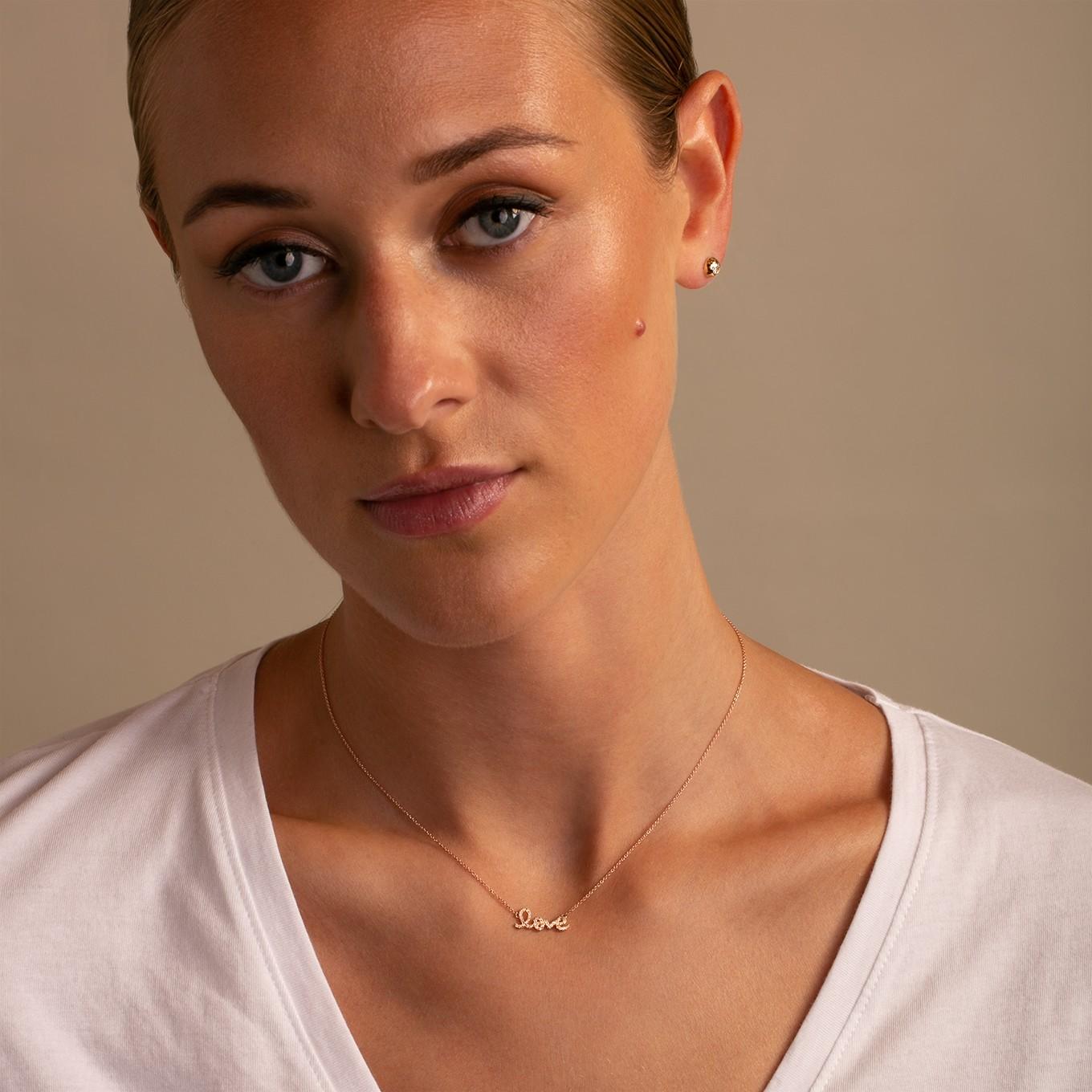 Sydney Evan Collar Amor Diamante Pequeño Oro Rosa 14K Contemporáneo en venta