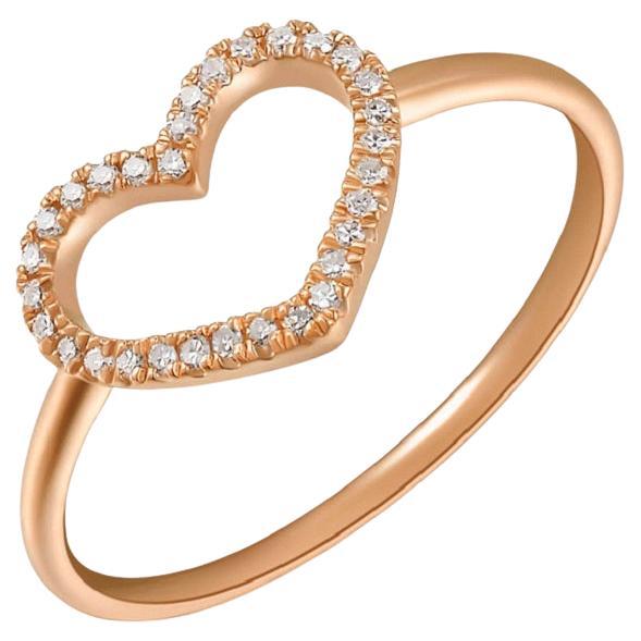 14K Rose Gold Diamond Open Heart Ring for Her For Sale