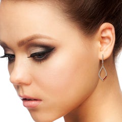 14K Rose Gold Diamond Open Marquis Dangle Earrings with Red Enamel Accent