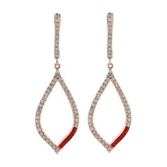 14K Rose Gold Diamond Open Marquis Dangle Earrings with Red Enamel Accent