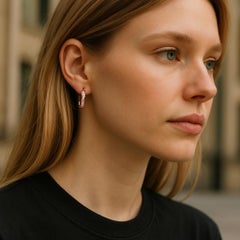 14K Rose Gold Diamond Oval Huggie Hoop Earrings, 0.25 Carats, USA