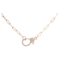 14k Rose Gold Diamond Pave Clasp Paperclip Link Necklace