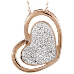 14 Karat Rose Gold Diamond Pave Double Heart Pendant Necklace