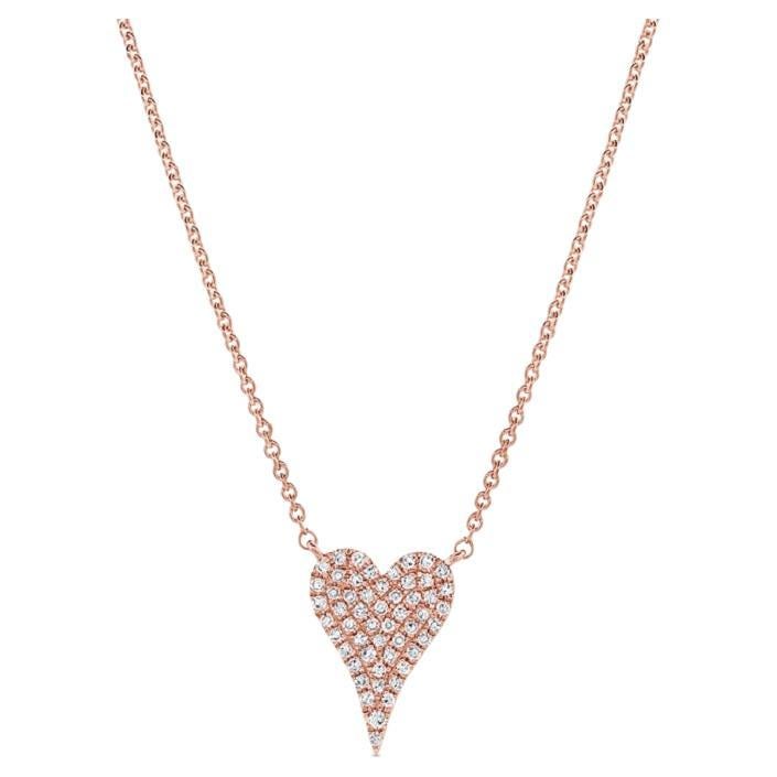 14K Rose Gold Diamond Pave Heart Necklace for Her For Sale