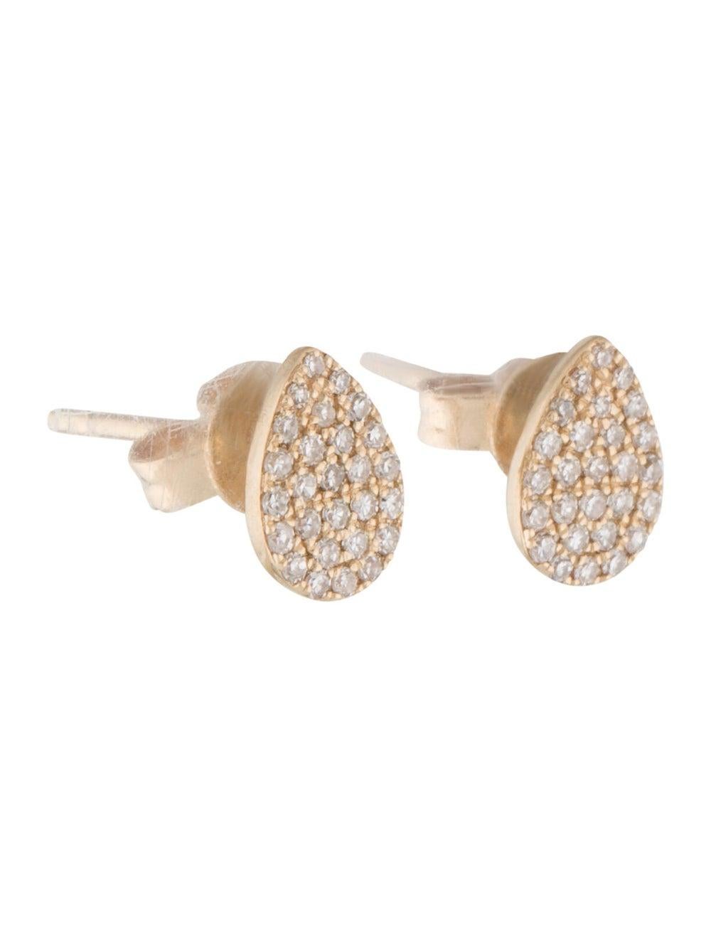 Baguette Cut 14K Rose Gold Diamond Pave Pear Shape Stud Earrings for Her For Sale