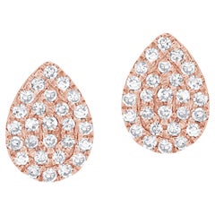 14K Rose Gold Diamond Pave Pear Shape Stud Earrings for Her
