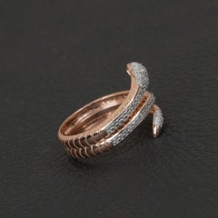14K Rose Gold Diamond Pavé & Pink Sapphire Eye Coiled Serpent Ring 0.44Ct
