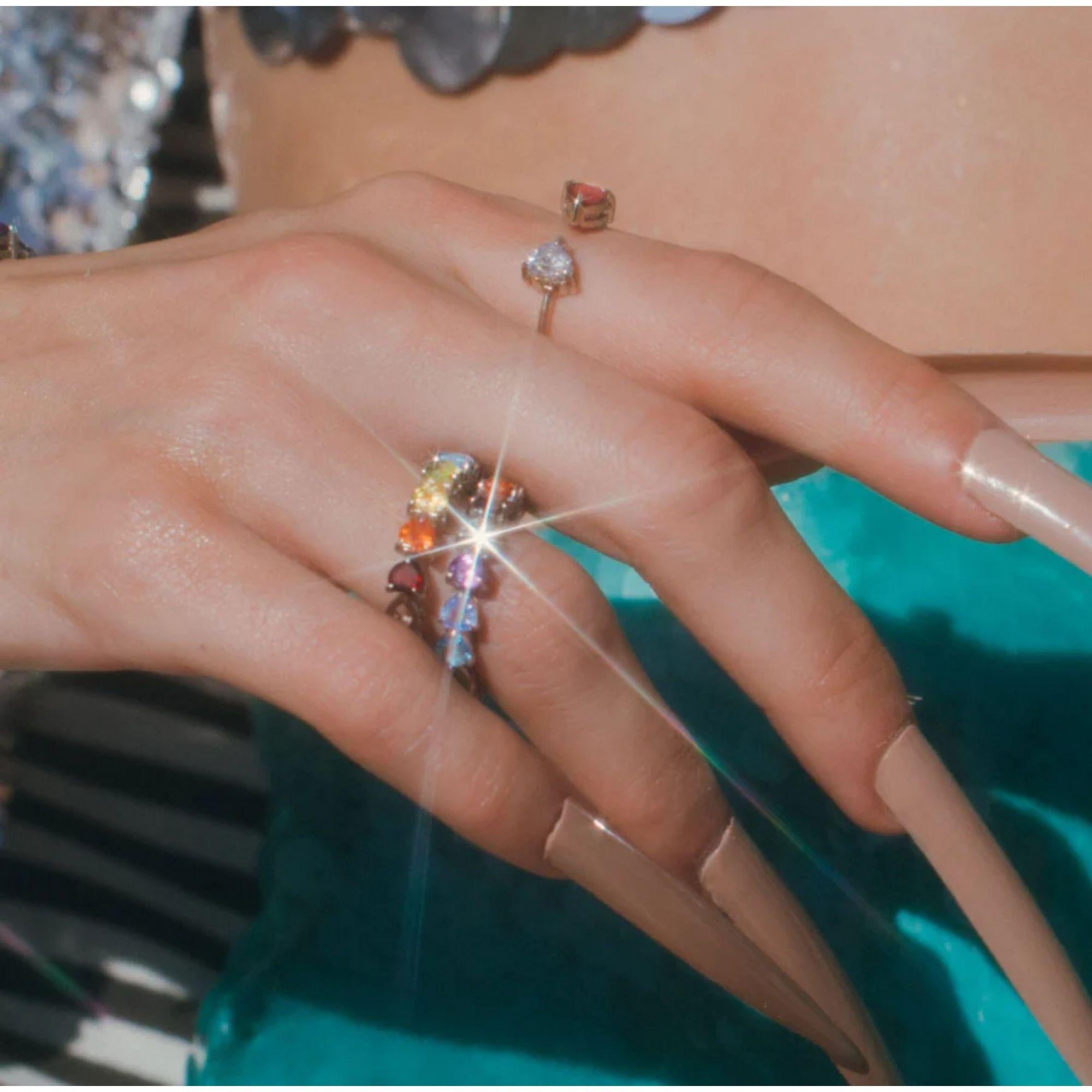 Anillo Arcoiris de Diamantes en Oro Rosa de 14K, Talla 4 en Nuevo estado para la venta en Miami Beach, FL