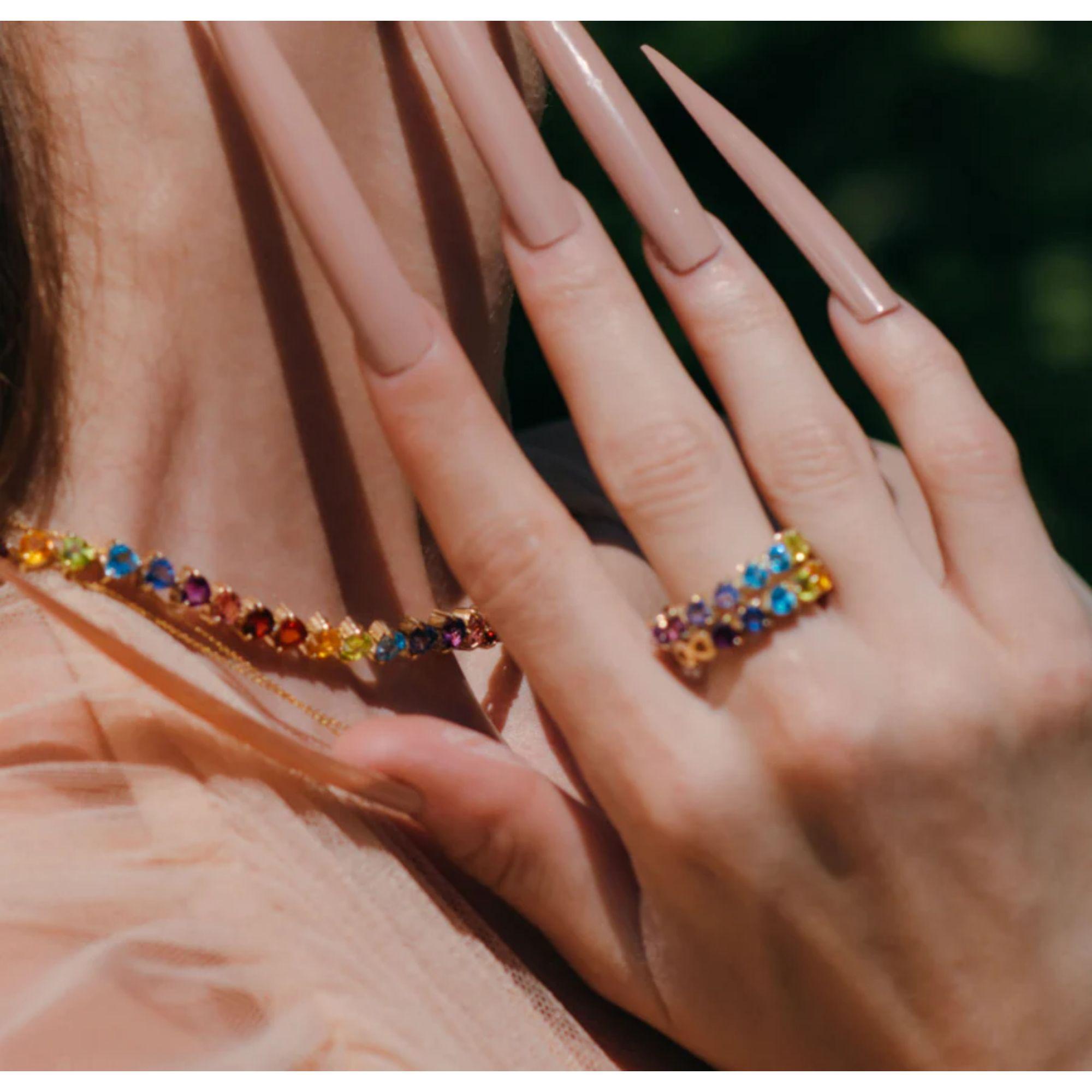 Women's 14K Rose Gold Diamond Rainbow Ring, Size 4 For Sale