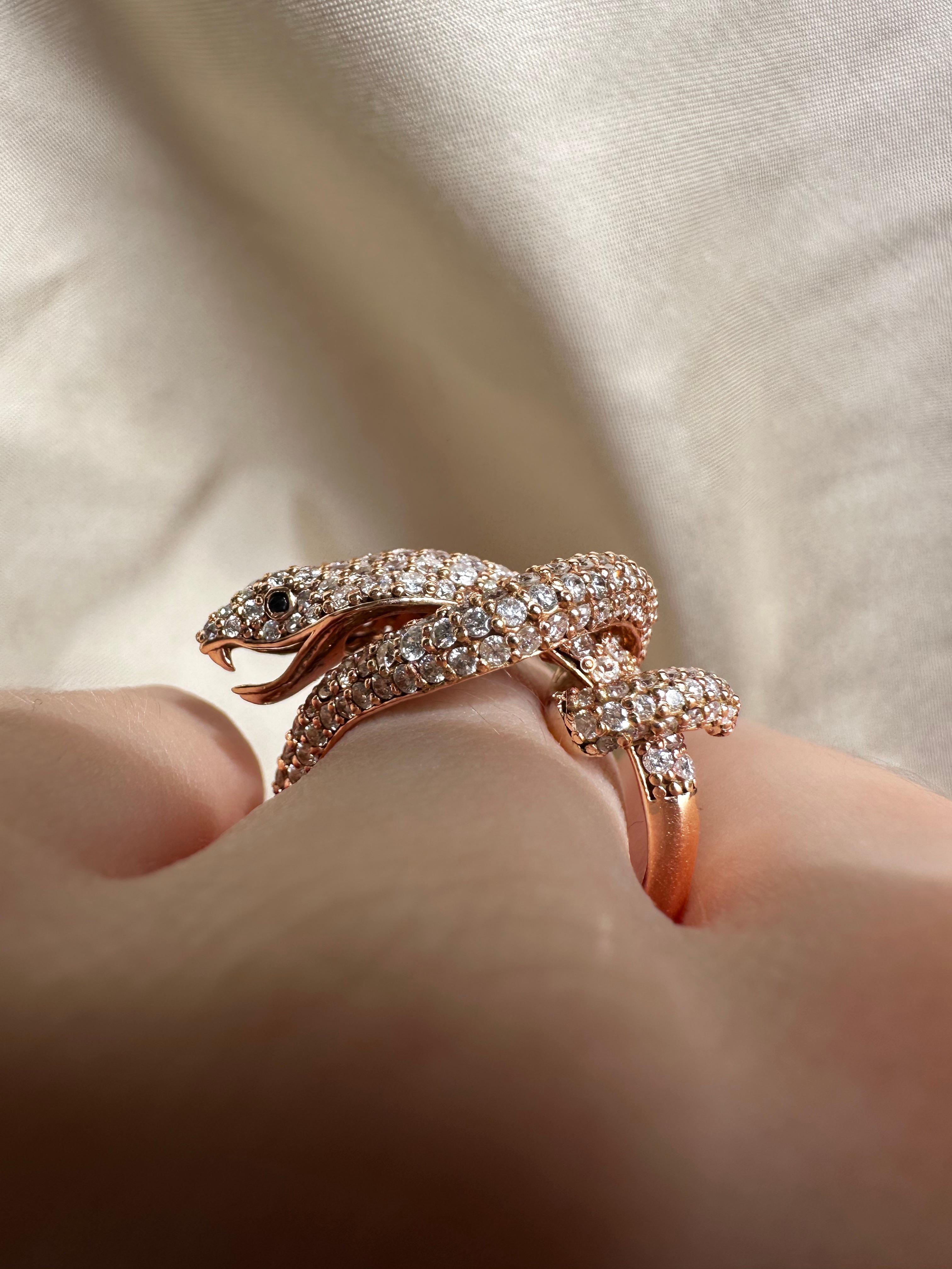 Donna 14K Rose Gold Diamond Serpent Snake Ring in vendita