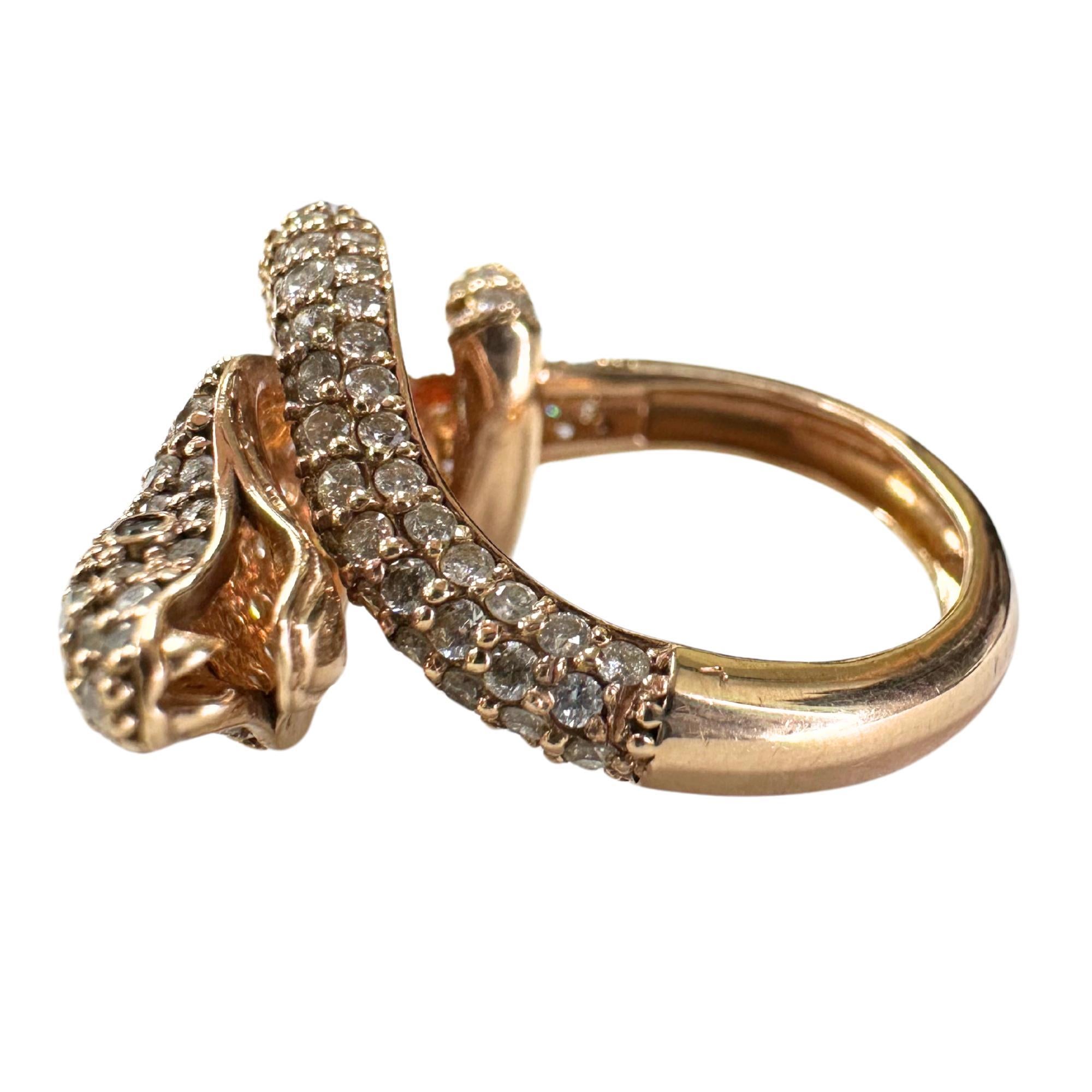14K Rose Gold Diamond Serpent Snake Ring in vendita 2
