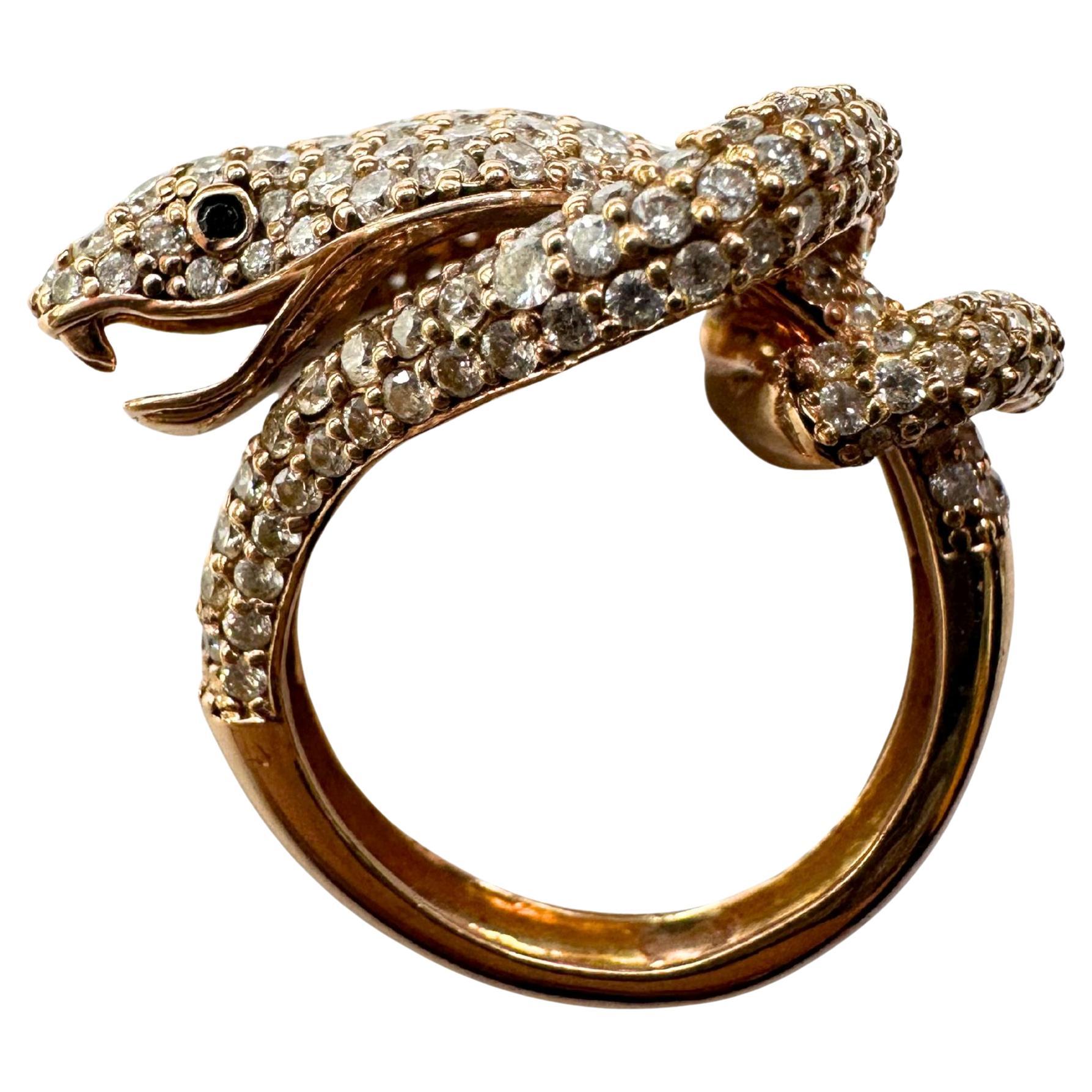 14K Rose Gold Diamond Serpent Snake Ring