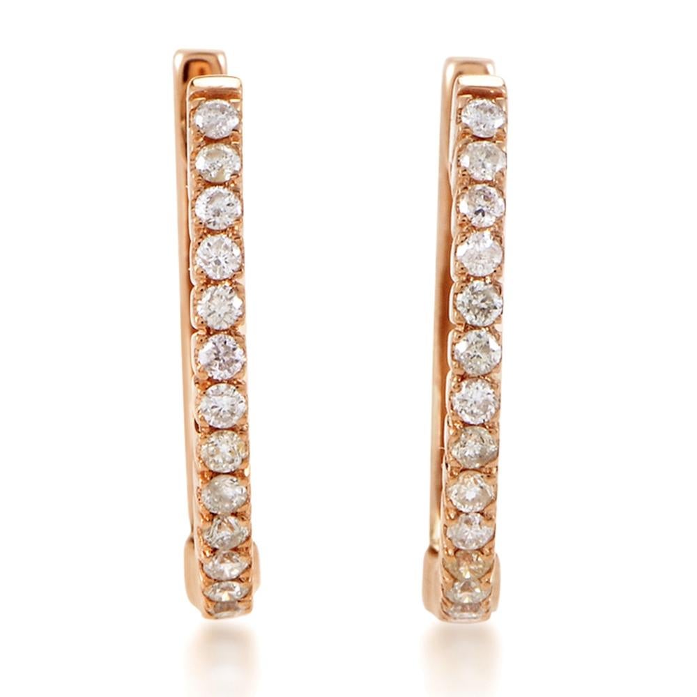 An exquisite jewelry piece, this attractive set of earrings is wonderfully crafted from 14K rose gold and decorated with 0.27ct of impressively processed diamond stones.
