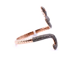 14 Karat Rose Gold Diamond Snake Cuff with Ruby Eyes