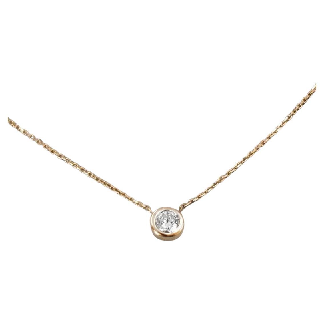 Diamond Solitaire Bezel Set Pendant Necklace 14 Karat Gold Italian Link