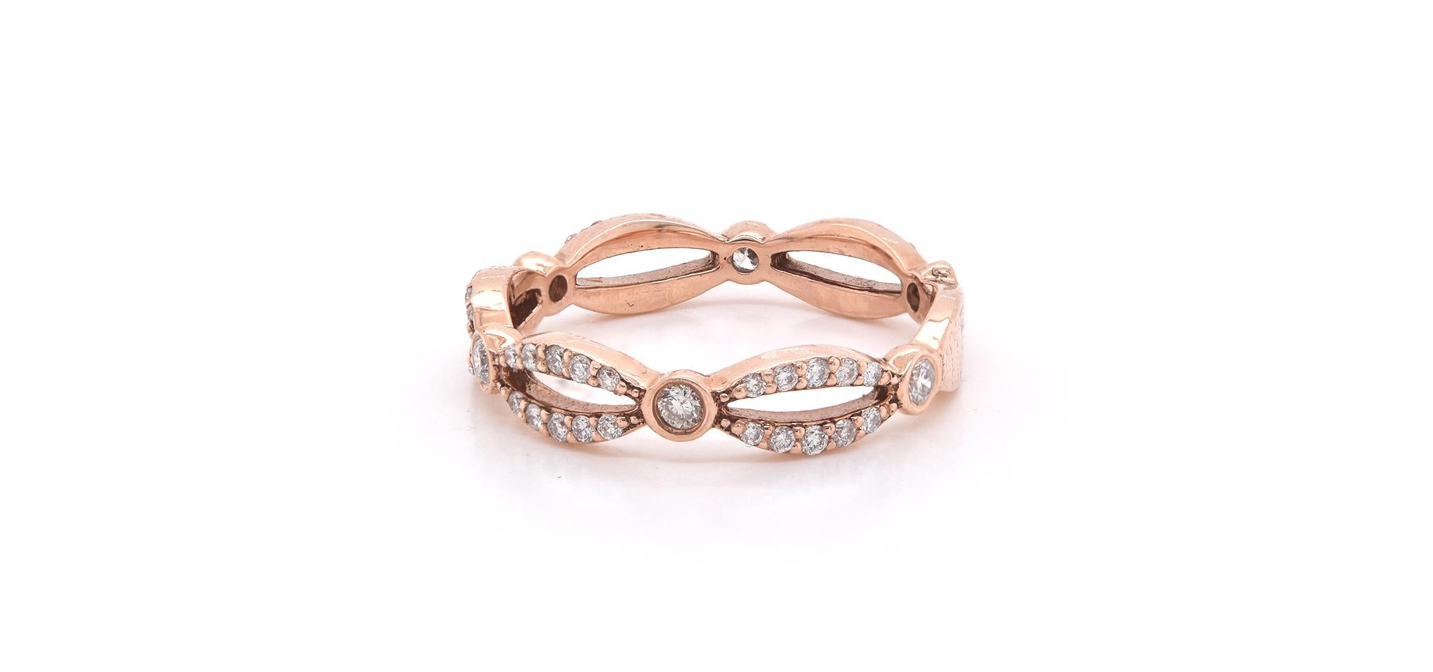 14 Karat Roségold Diamant-Stapelbarer Jahrestag-Ring (Rundschliff) im Angebot