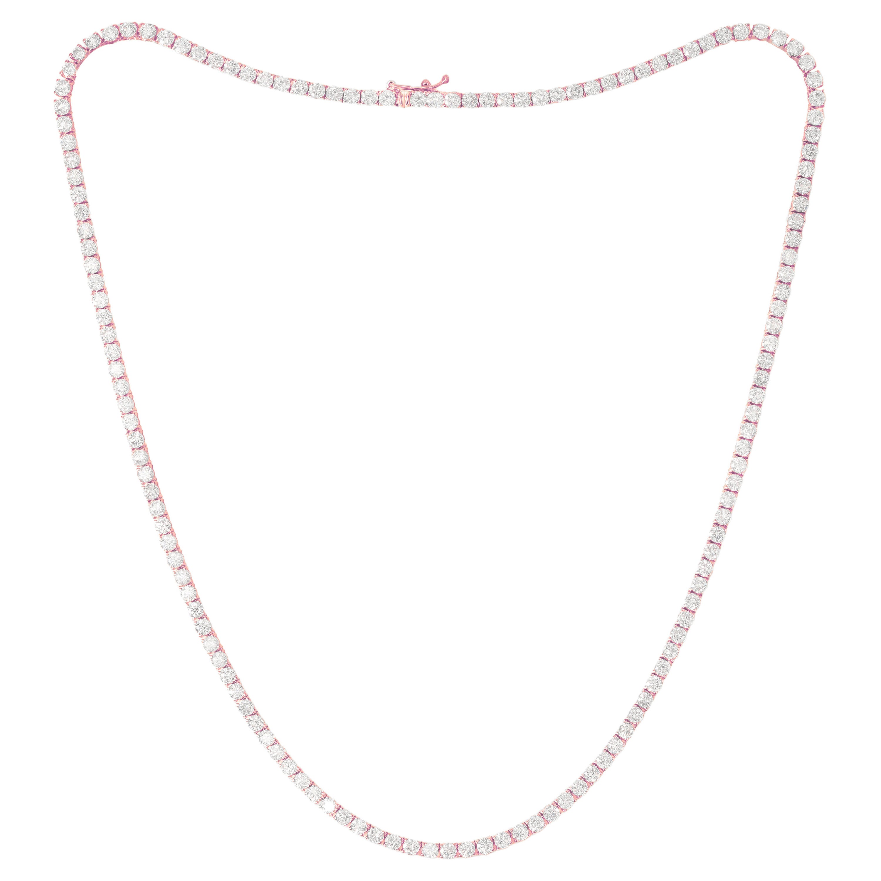 Collier tennis droit en or rose 14 carats avec diamants, 12,50 carats
