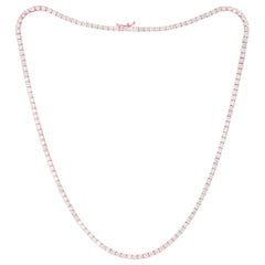 Collier de tennis en or rose 14K à lignes droites de diamants, 13,10 carats