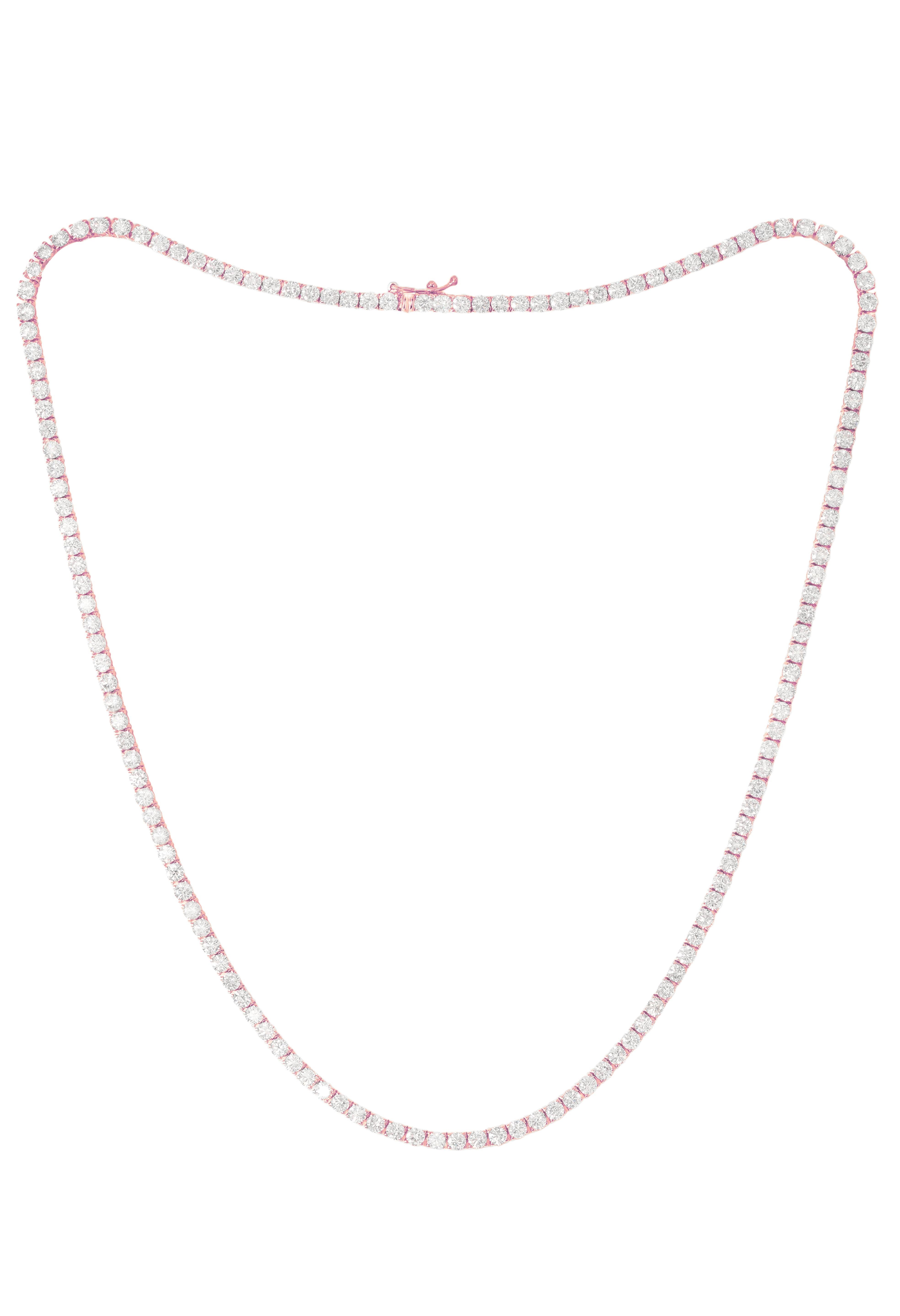 Custom 14K rose gold diamond straight line tennis necklace 11.45 cts  diamonds 156 stones 0.07 each. Color FG SI clarity. Excellent cut 17