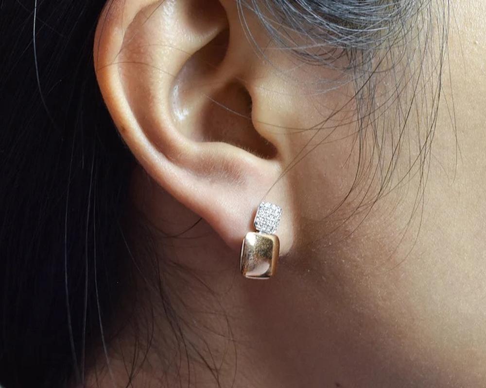 Moderne Boucles d'oreilles en or 14k avec diamants Boucles d'oreilles mode dlicates en vente