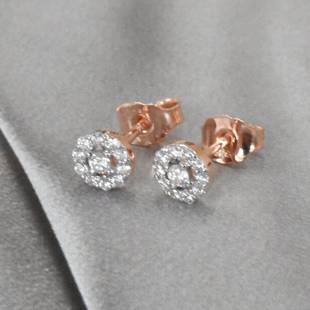 Modern 14k Gold Diamond Studs Halo Diamond Earrings Wedding Earrings For Sale