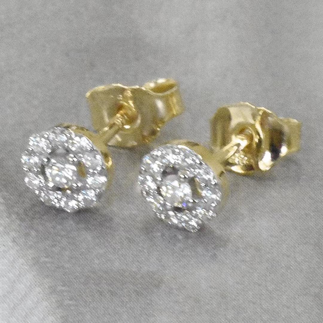 Round Cut 14k Gold Diamond Studs Halo Diamond Earrings Wedding Earrings For Sale