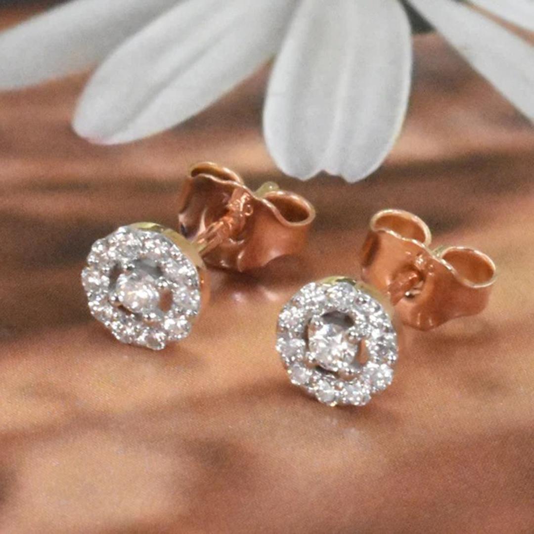 Women's or Men's 14k Gold Diamond Studs Halo Diamond Earrings Wedding Earrings For Sale