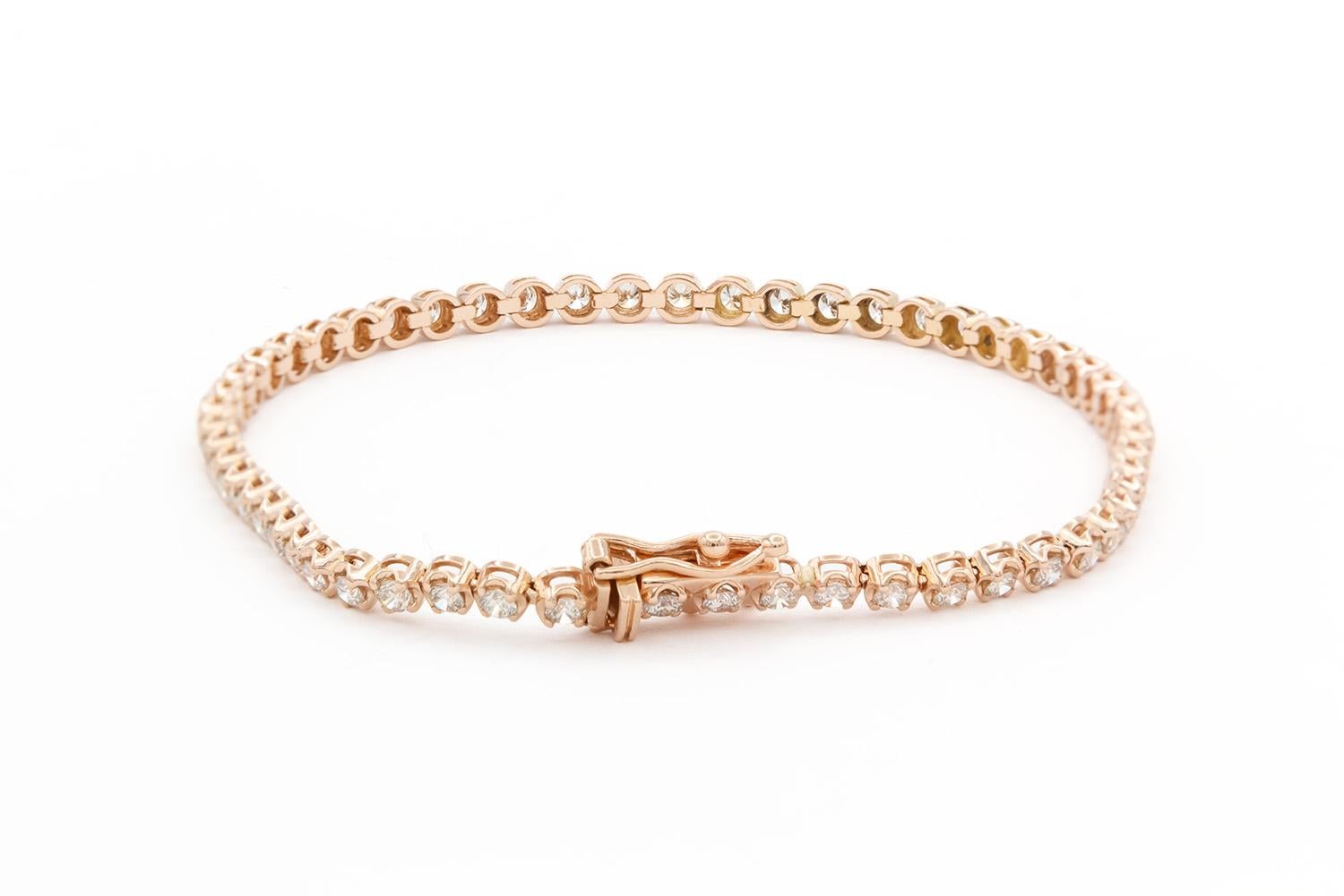 14k Rose Gold & Diamond Tennis Bracelet 1.68ctw In Excellent Condition For Sale In Tustin, CA