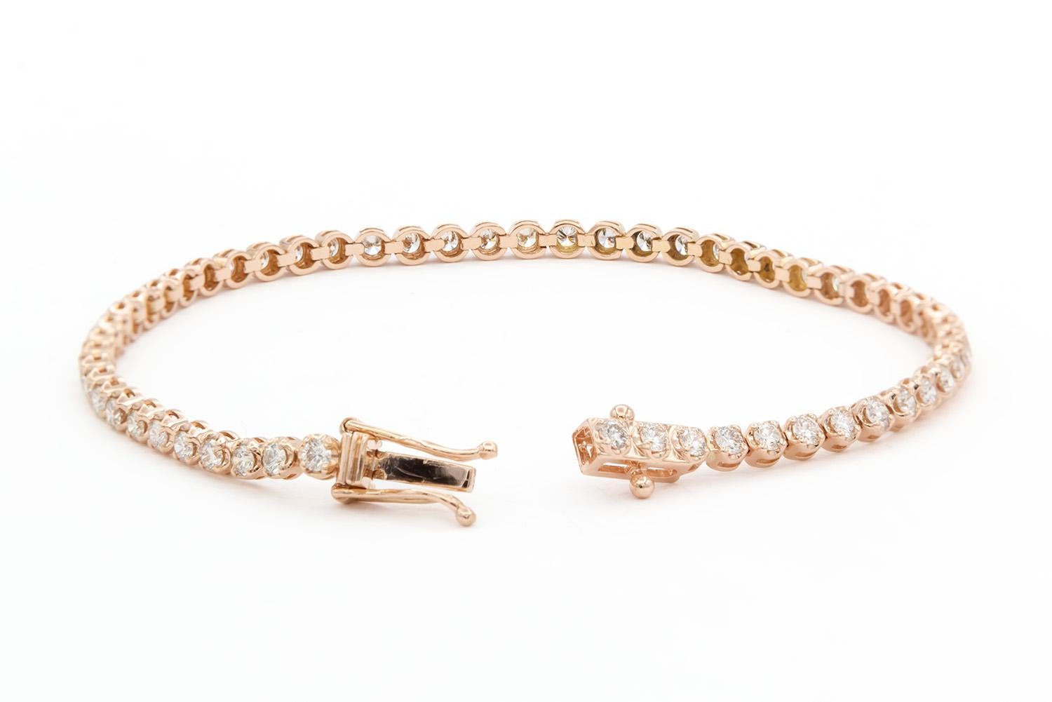 Women's 14k Rose Gold & Diamond Tennis Bracelet 1.68ctw For Sale