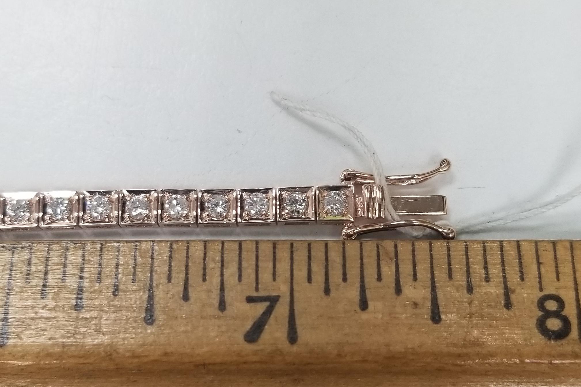 Round Cut 14k Rose Gold Diamond Tennis Bracelet Set in Vintage Box Setting 2.30 Carats For Sale