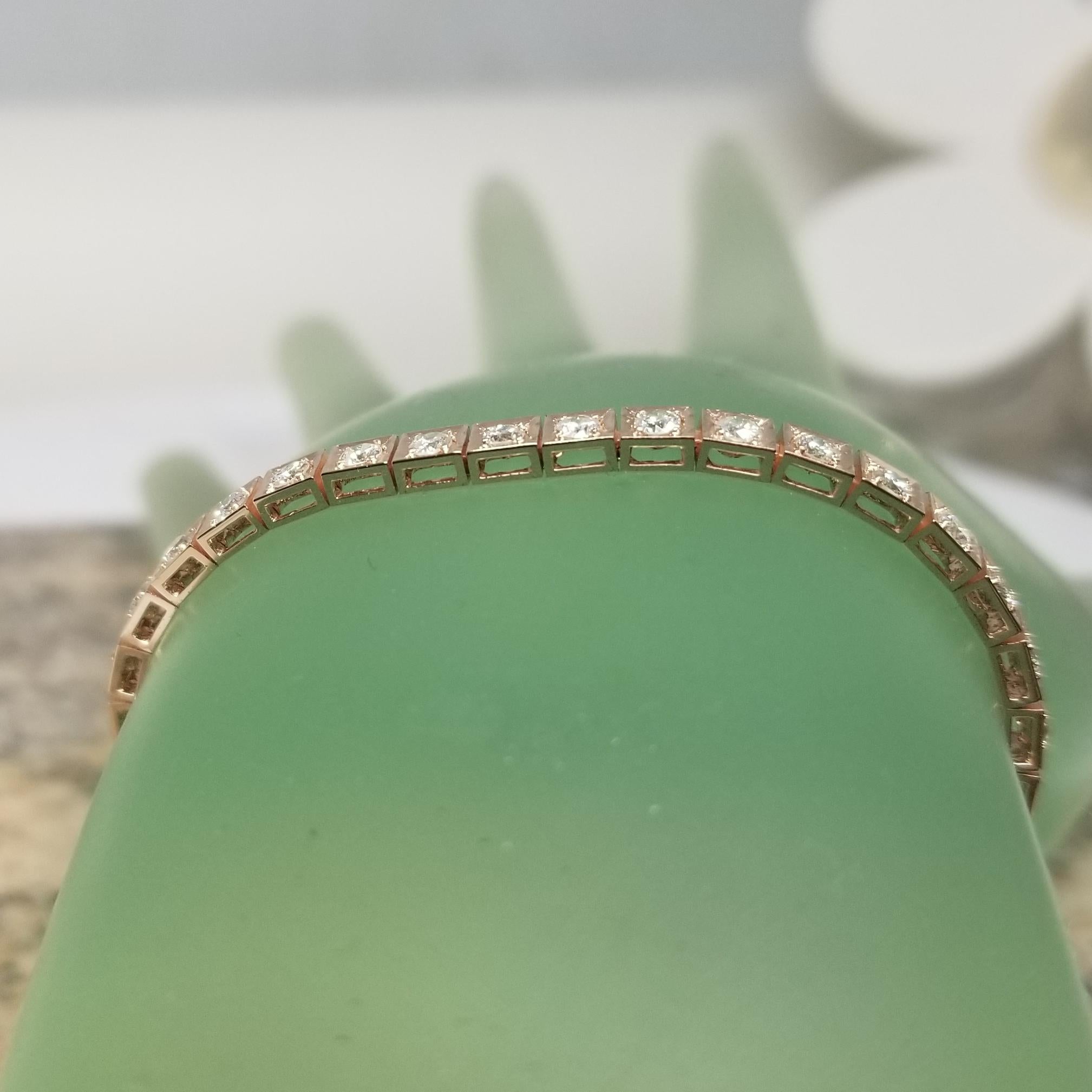 14k Rose Gold Diamond Tennis Bracelet Set in Vintage Box Setting 2.30 Carats For Sale 1