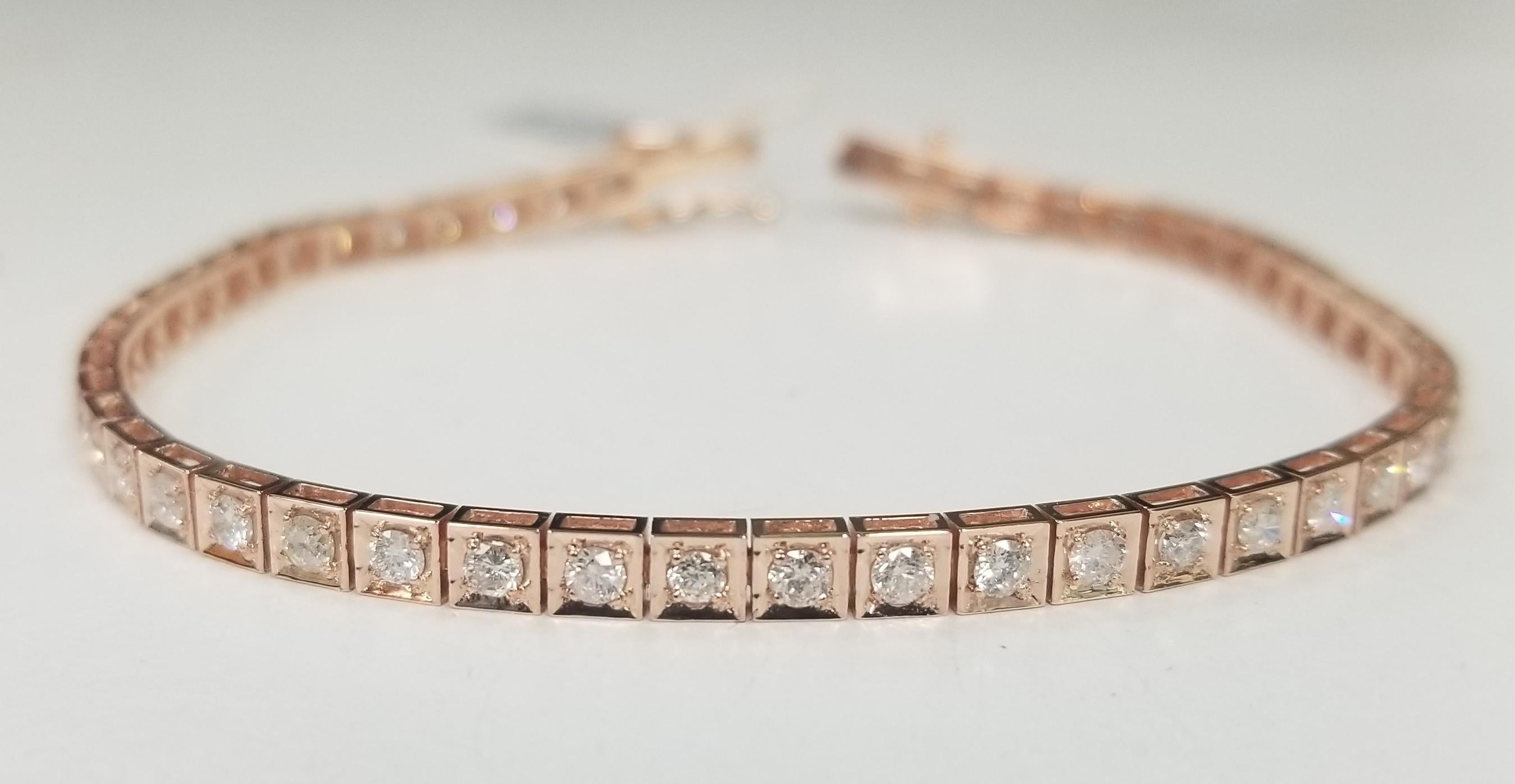 14k Rose Gold Diamond Tennis Bracelet Set in Vintage Box Setting 2.30 Carats For Sale 3
