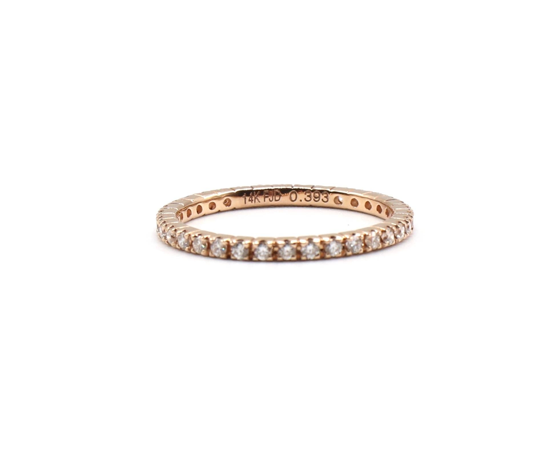 14 Karat Rose Gold Natural Diamond Thin Eternity Band Stackable Ring In Excellent Condition For Sale In  Baltimore, MD