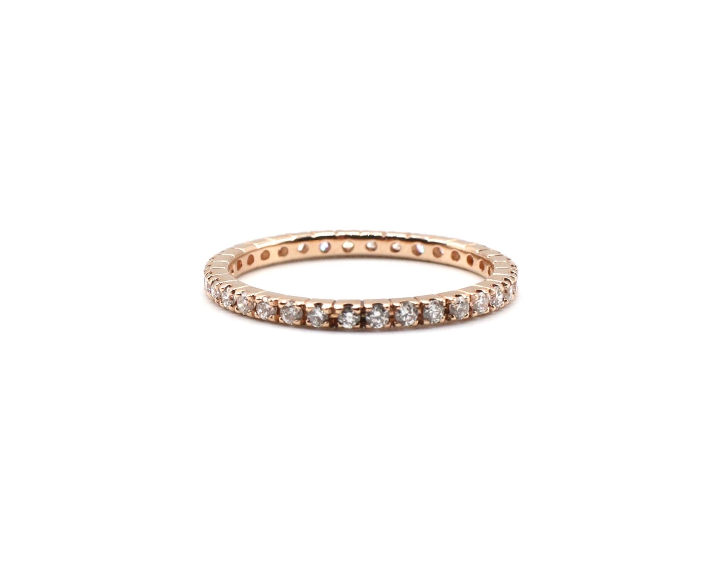 14 Karat Rose Gold Natural Diamond Thin Eternity Band Stackable Ring For Sale 1