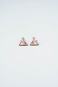 14K Rose Gold Diamond Tip Triad Earrings with Partial Diamond Bow Accent Designs