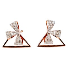 14K Rose Gold Diamond Tip Triad Earrings with Partial Diamond Bow Accent Designs