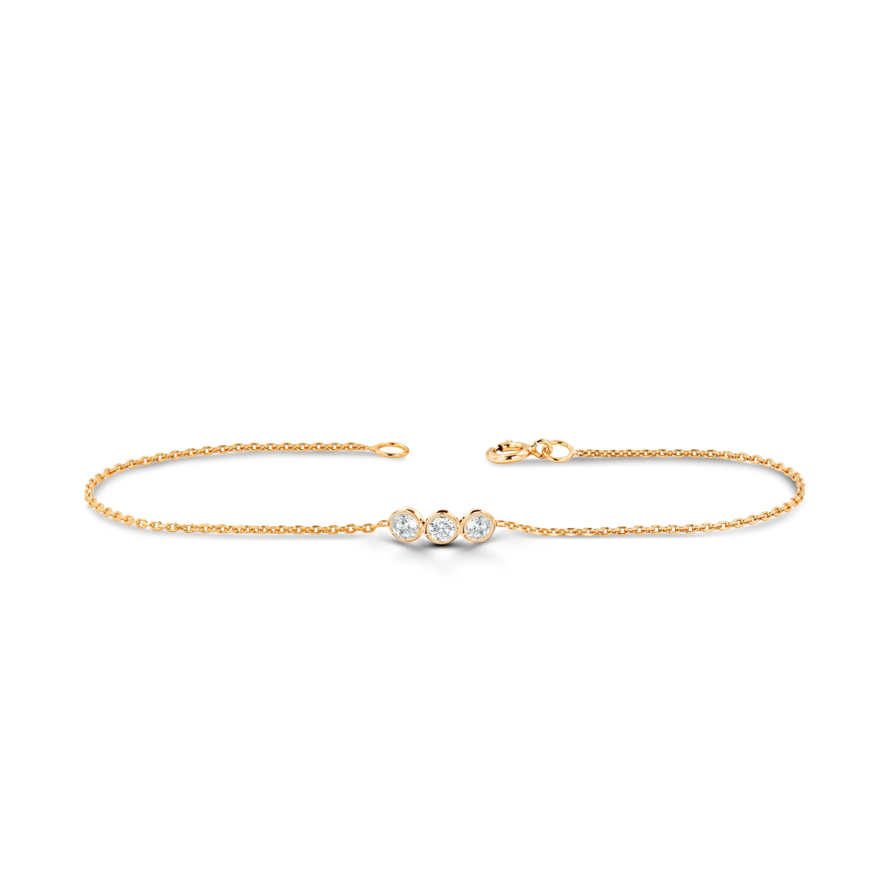 Modern 14k Gold Diamond Trio Bracelet Bezel Set Diamond Dainty Bracelet For Sale