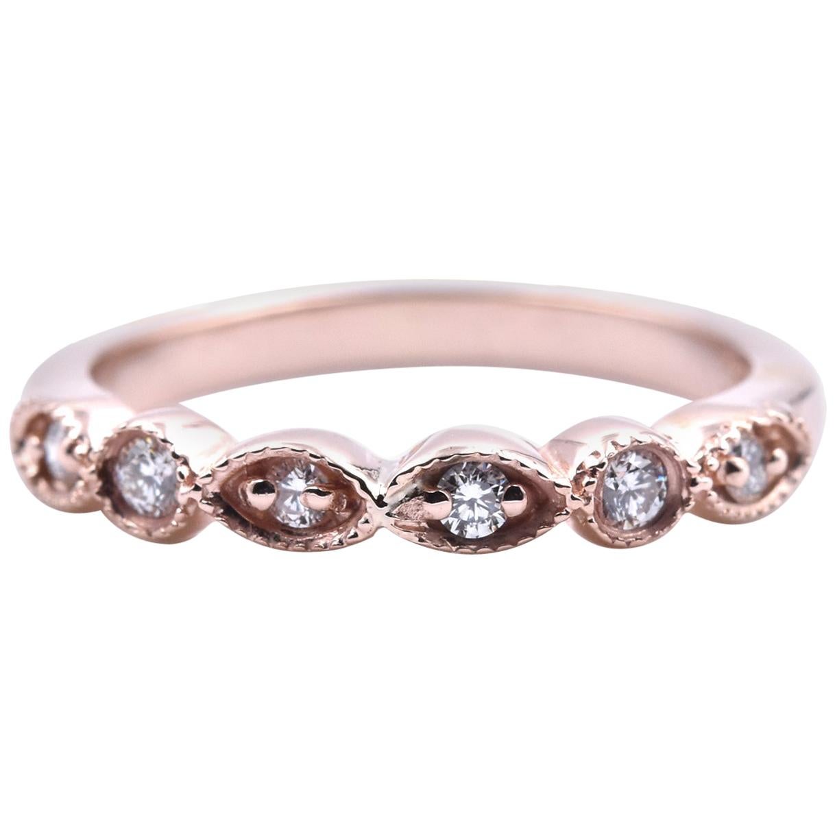 14 Karat Rose Gold Diamond Wedding Band For Sale