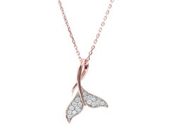 14K Rose Gold Diamond Whale Tail Fluke Pendant Necklace