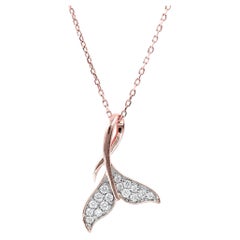 14K Rose Gold Diamond Whale Tail Fluke Pendant Necklace