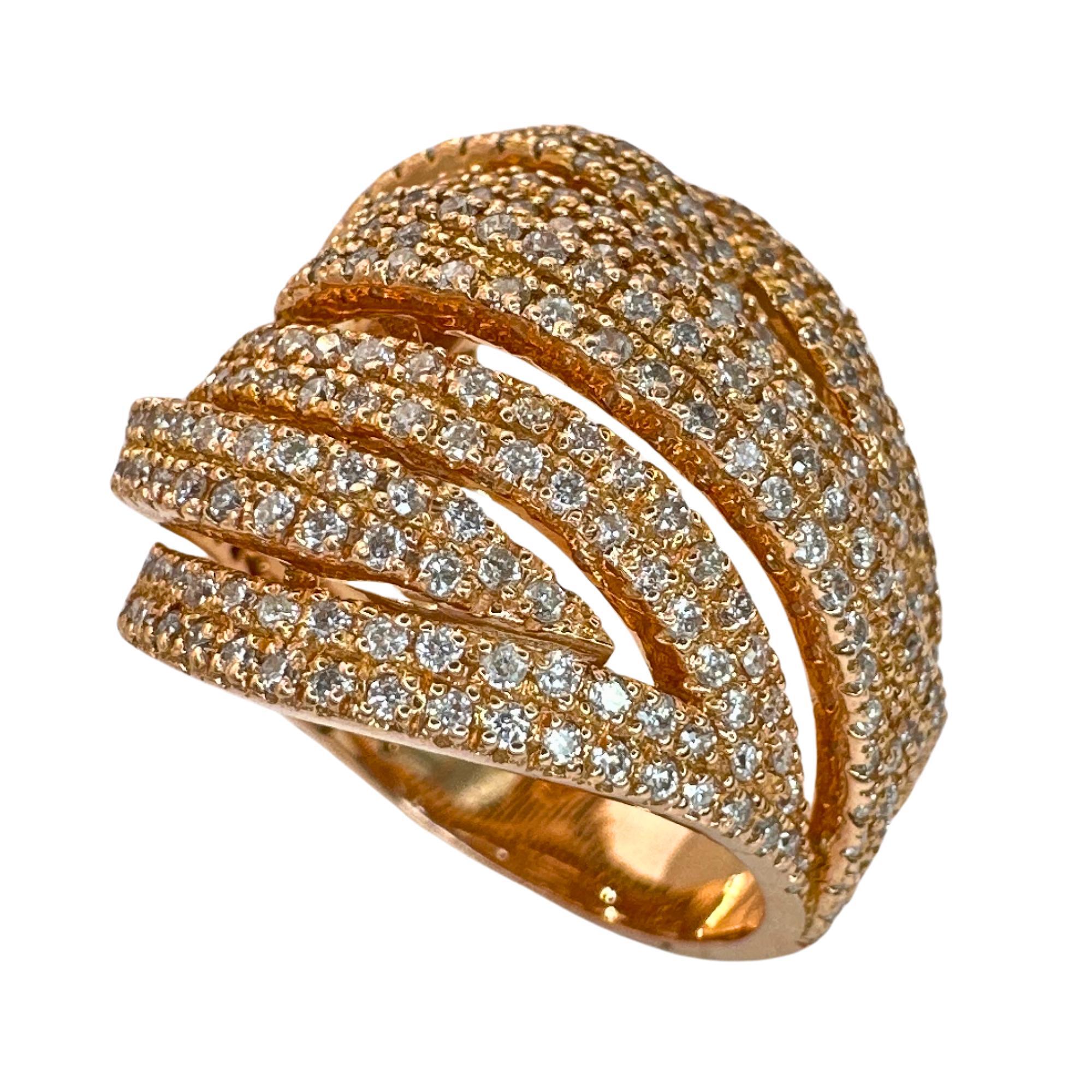 14k Rose Gold Diamond Wide Band Ring In Good Condition For Sale In New York, NY