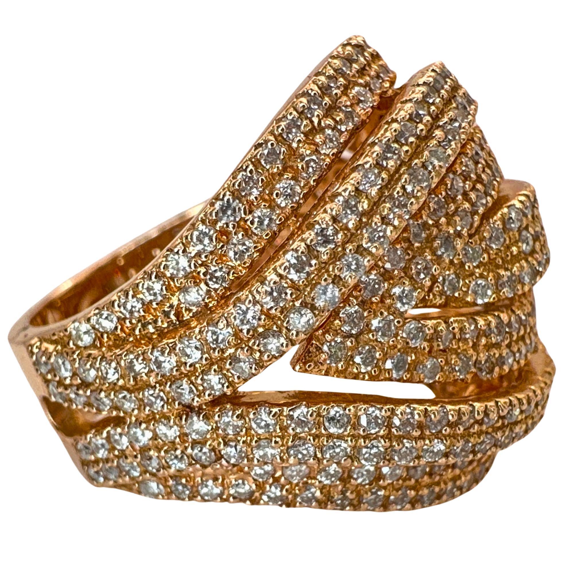 Anello a fascia larga con diamante in oro rosa 14k in vendita 1