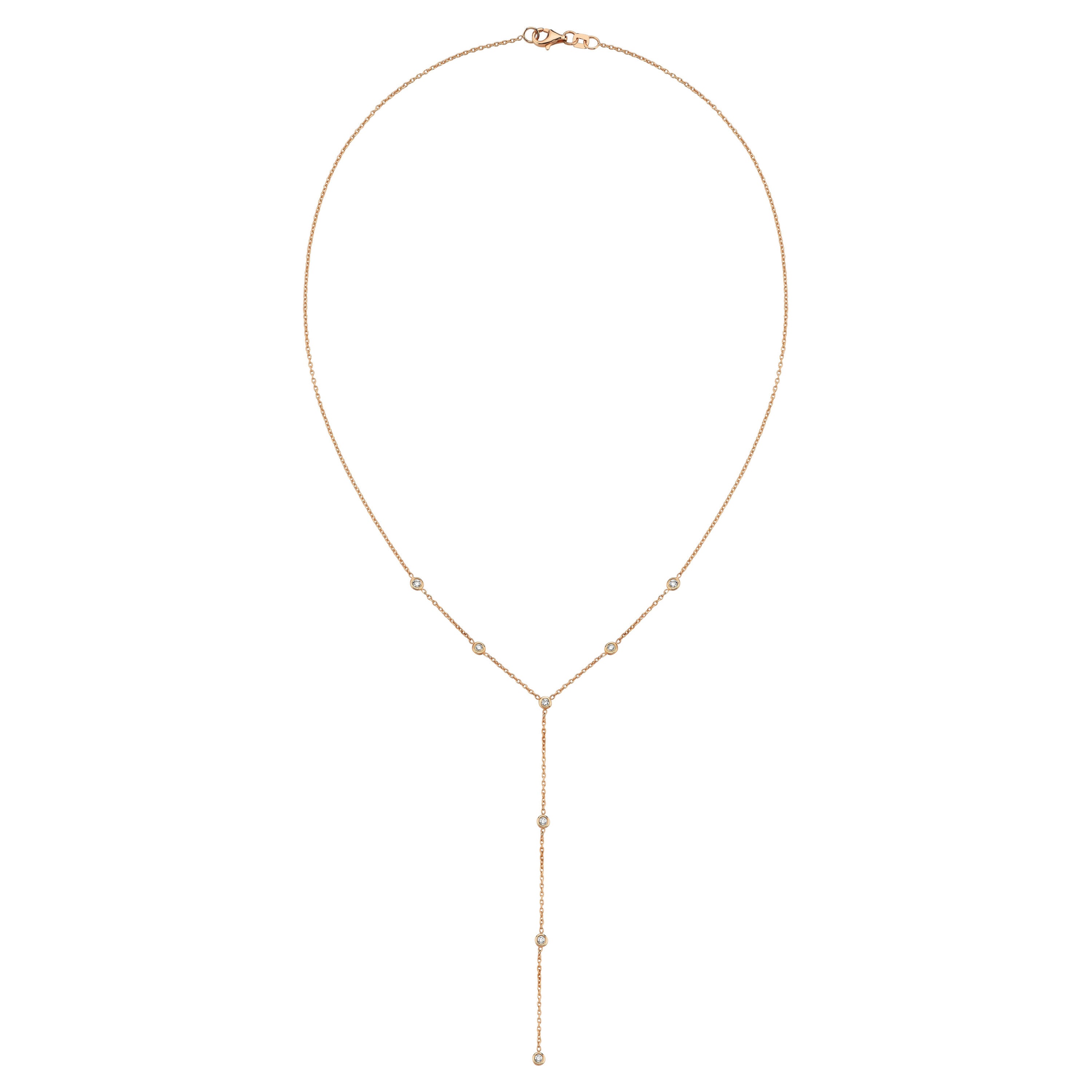 Collier Y en or rose 14k avec diamants