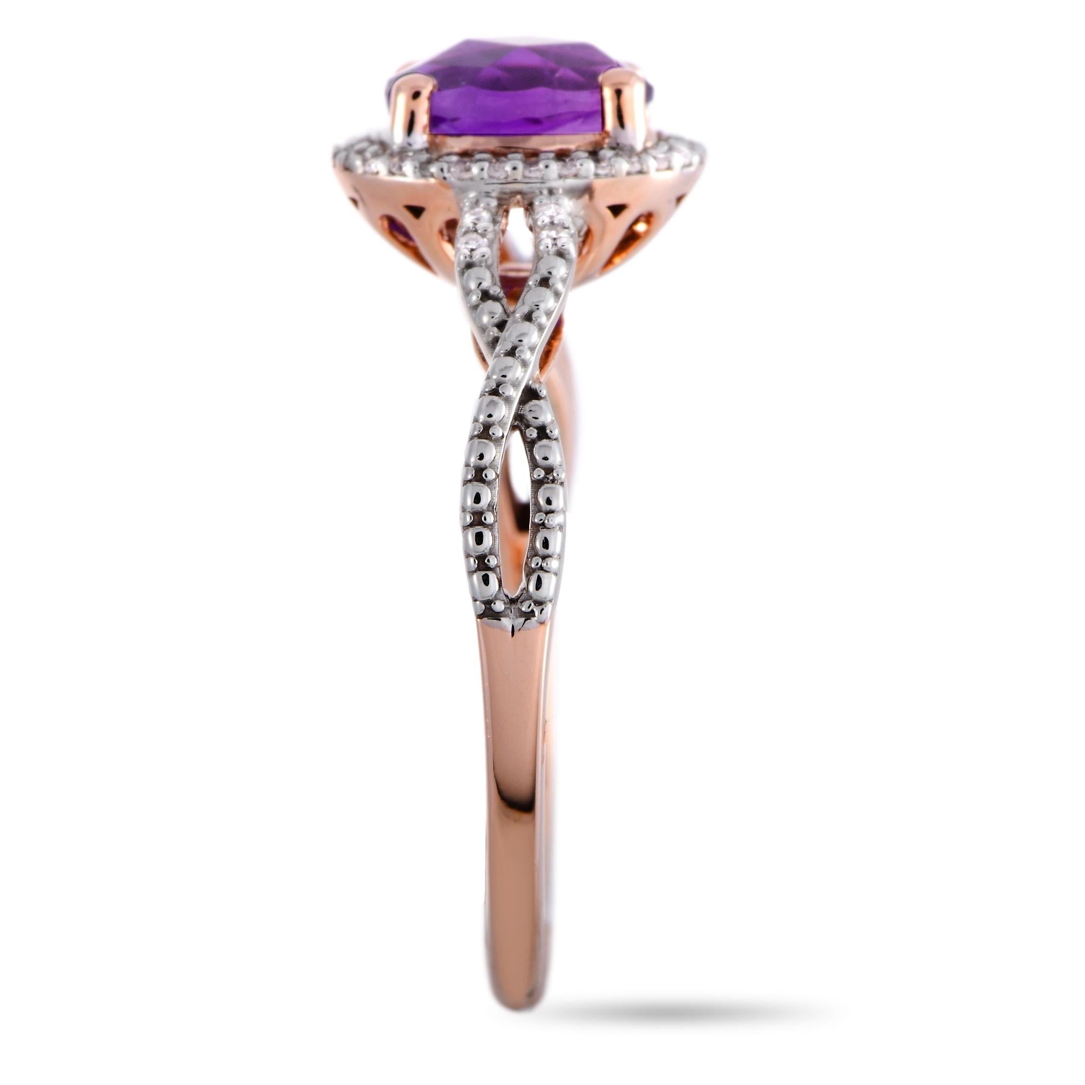 14 Karat Rose Gold Diamonds and Amethyst Oval Ring In New Condition In Southampton, PA
