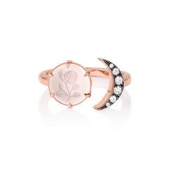 14k Rose Gold, Diamonds, and Antique Rose Intaglio Seal Moon Ring