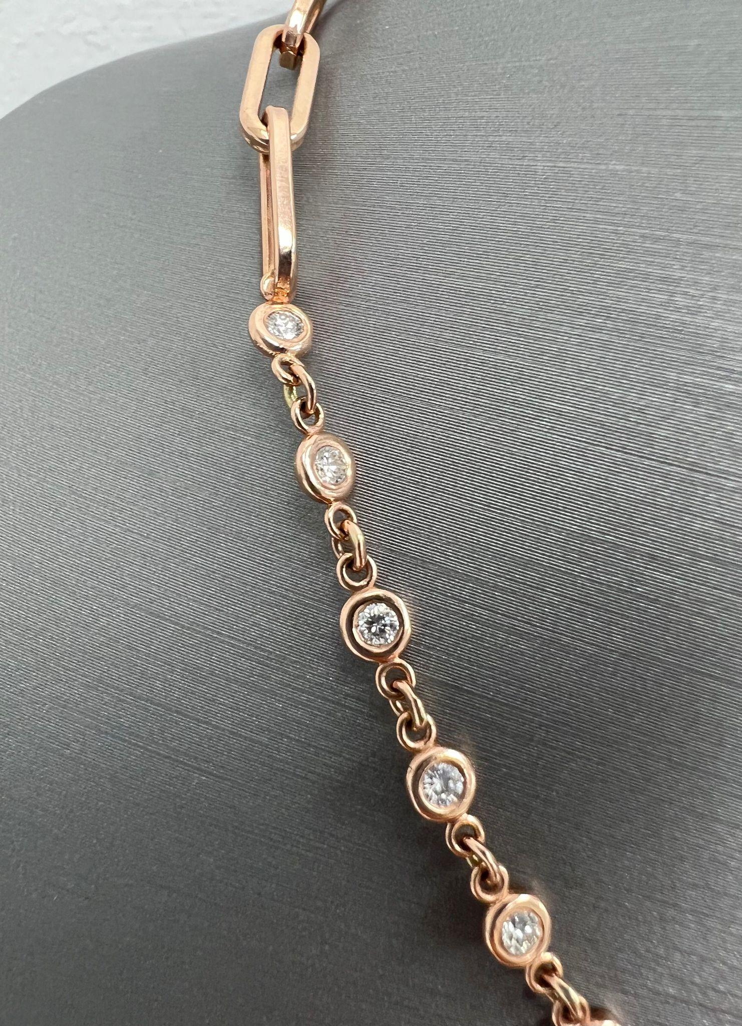 14 Karat Roségold Diamanten by the Yard Halskette mit Papier-Clip Kette (Zeitgenössisch) im Angebot