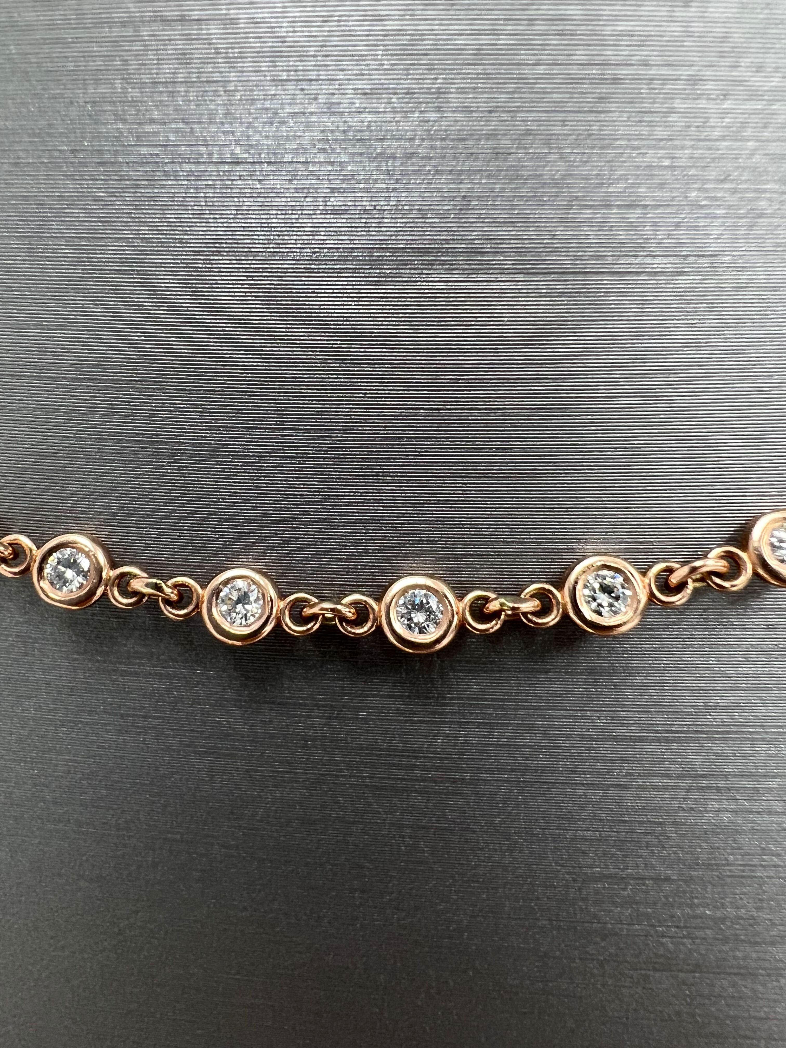 14 Karat Roségold Diamanten by the Yard Halskette mit Papier-Clip Kette im Zustand „Neu“ im Angebot in Great Neck, NY