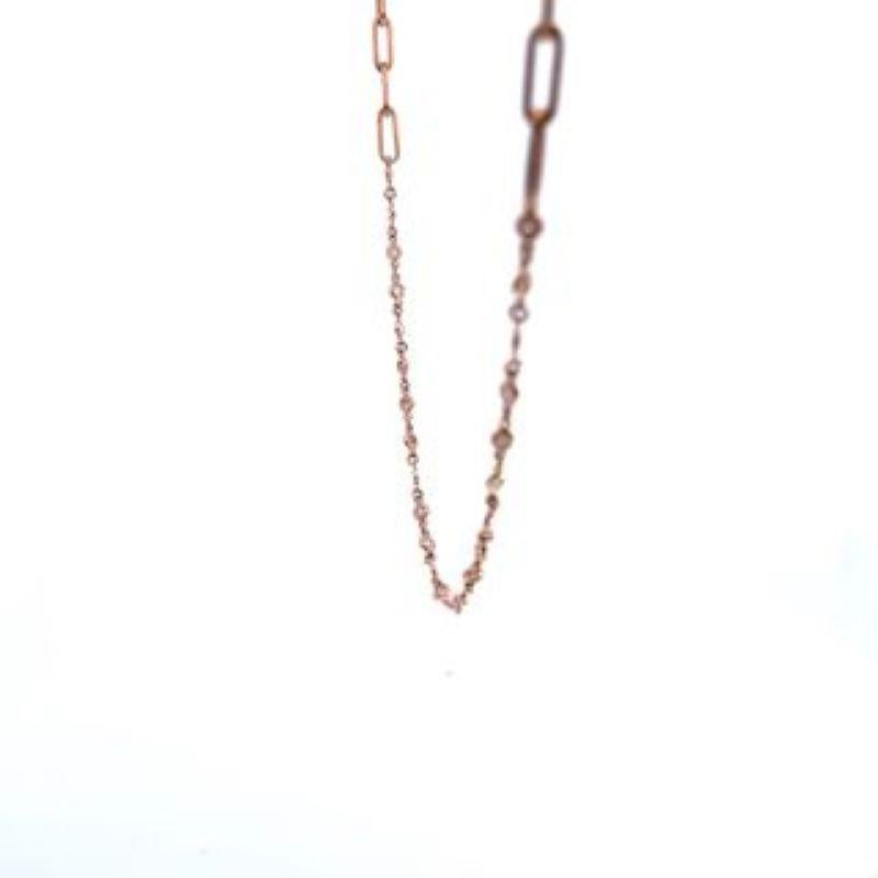14 Karat Roségold Diamanten by the Yard Halskette mit Papier-Clip Kette im Angebot 1